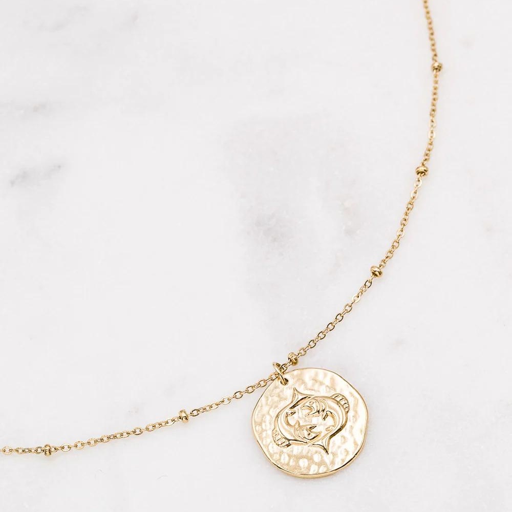 collier avec medaille frappee avec des poissons symbolisant le signe astrologique