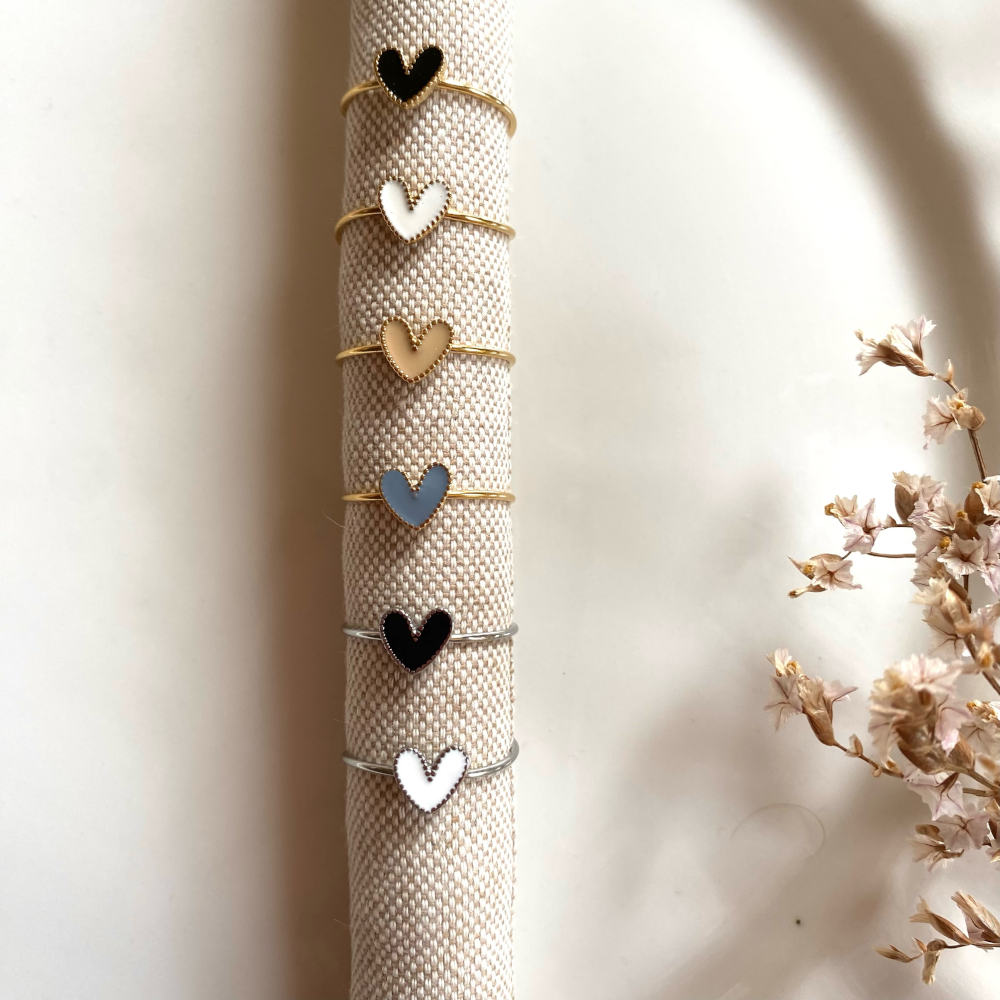 bague coeur acier inoxydable jasmine disponible en plusieurs couleurs coeur émaillé
