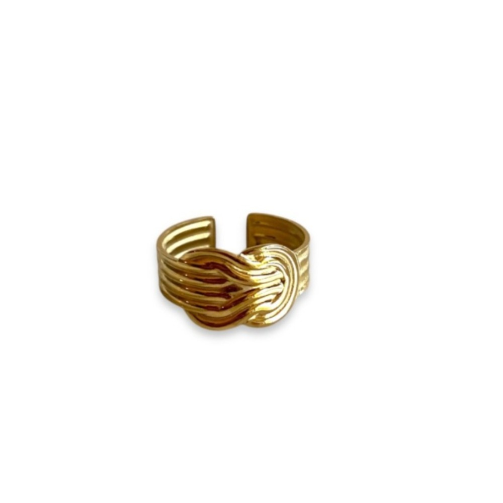 bague fantaisie femme ajustable en acier inoxydable dore exposee sur fond blanc gaïa