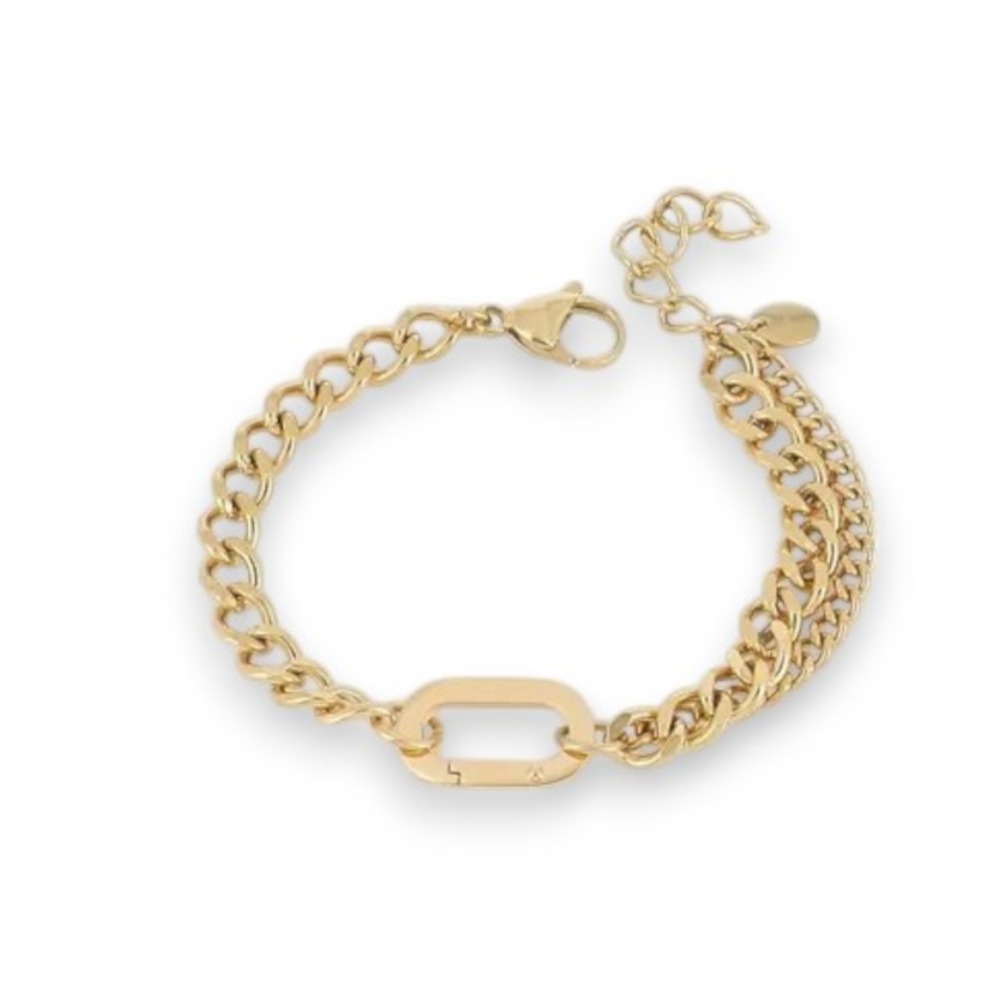 Bracelet Maille Gourmette Doré En Acier Inoxydable - Forme De H Aux Coins Arrondis - 17-18 Cm