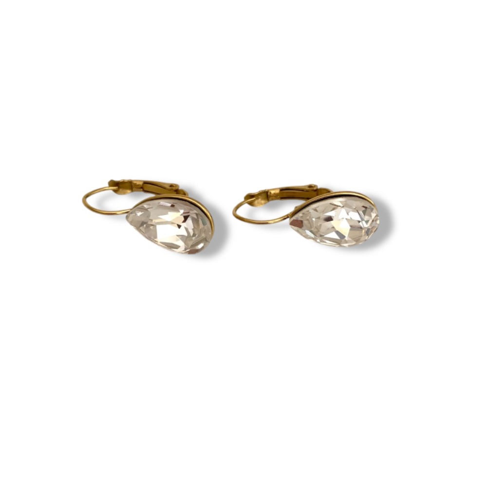 Boucles D'oreilles Pendantes En Acier Inoxydable Doré Avec Strasses Blancs - Neufes Sans Emballage, Dormeuses