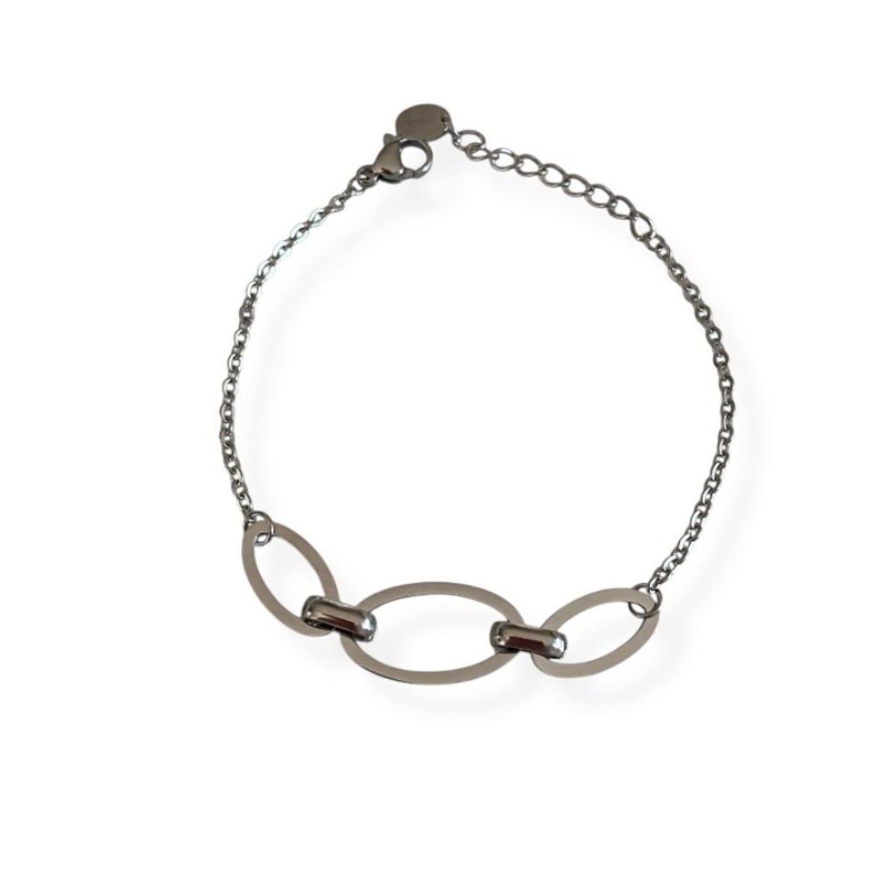 bracelet maillon azalee en acier compose d une chaine et de maillons ovales a la finition polie expose fond blanc
