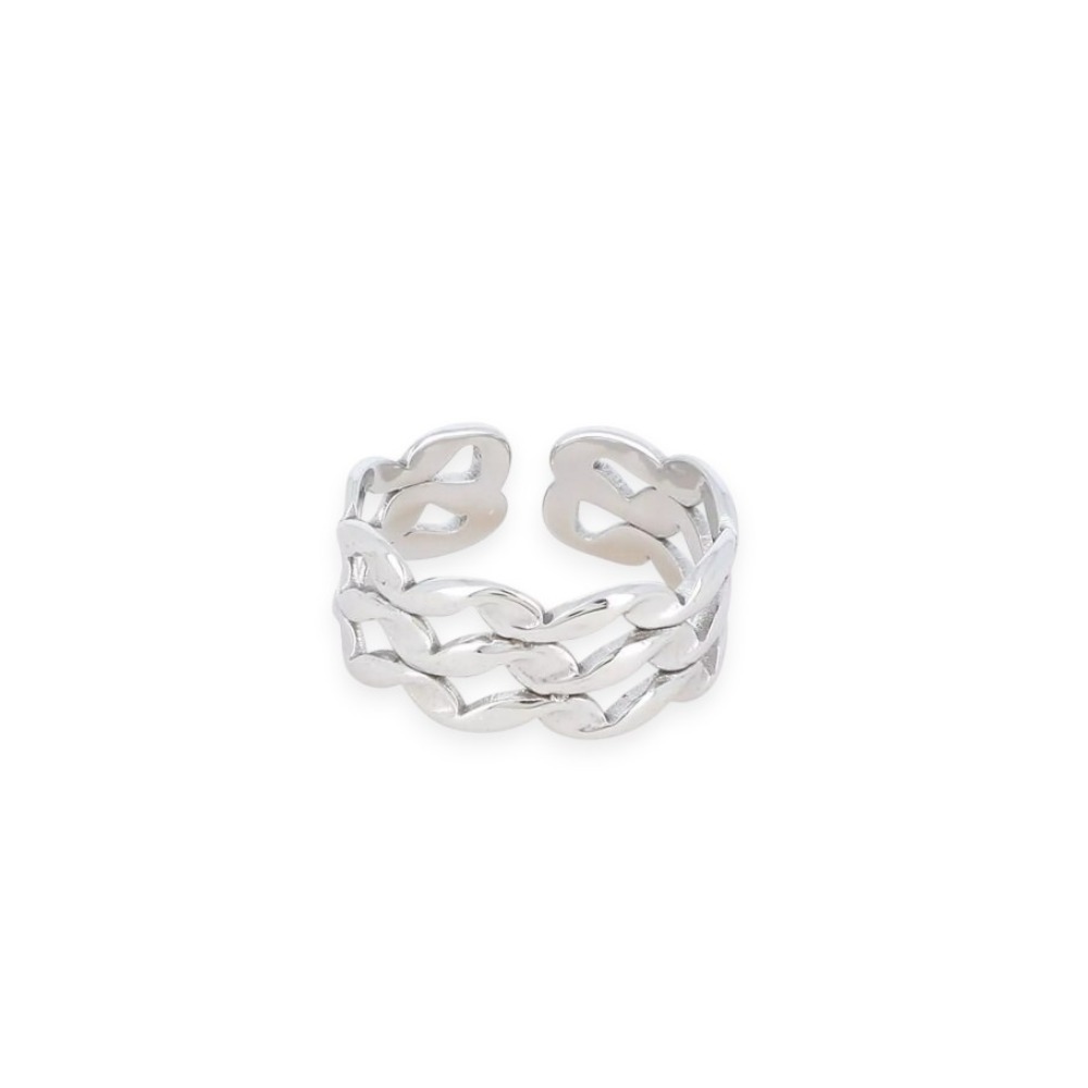 bague ajouree gladys ajustable en acier inoxydable vue sur fond blanc