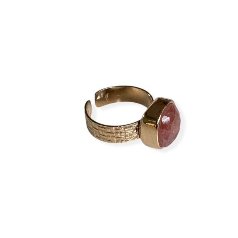bague quartz fraise rose anneau quadrille vue profil sur fond blanc