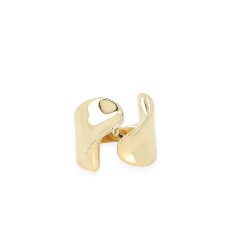 bague forme organique femme acier dore design fluide Aveline sur fond blanc