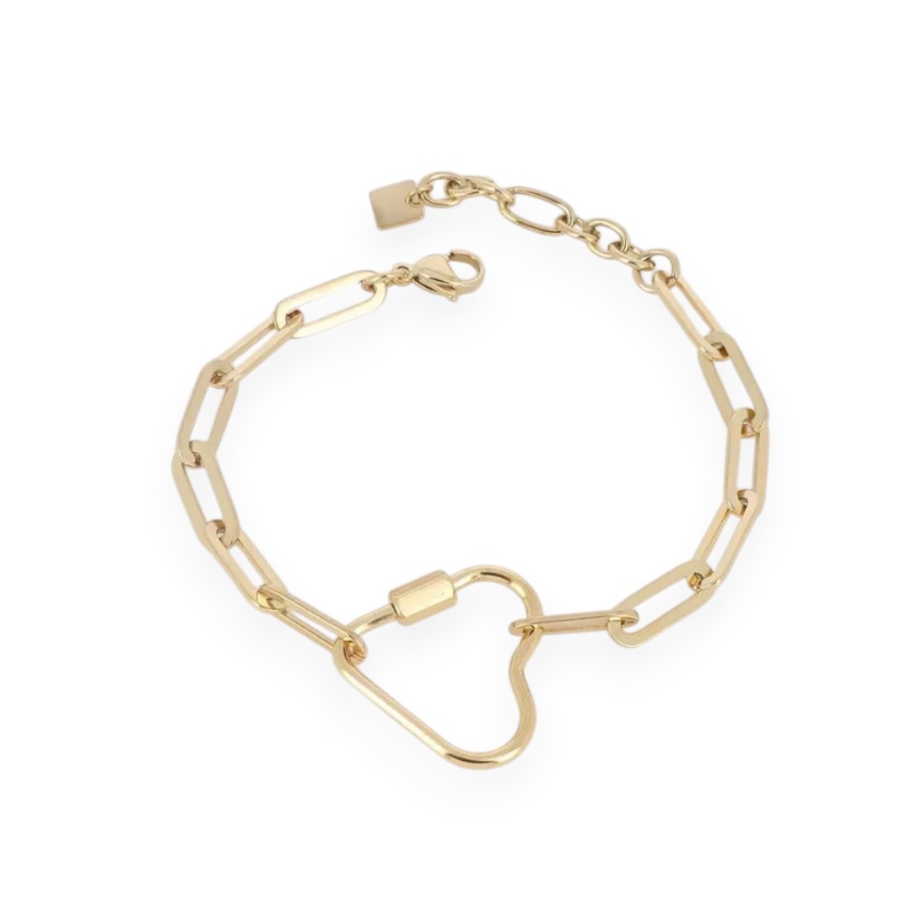 bracelet chaine cœur dore et creux rebecca en acier sur fond blanc