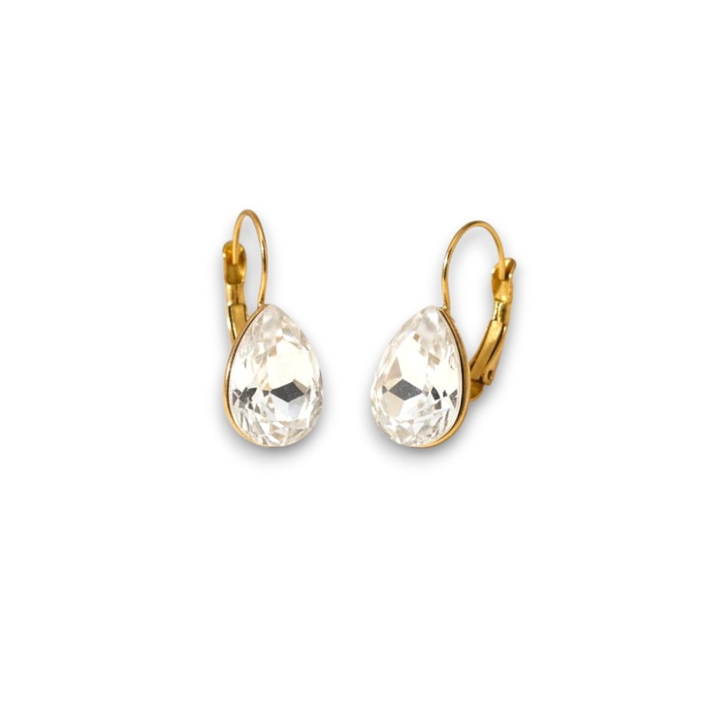 boucles d oreilles pendantes cristal naelle en acier doré avec pierre transparente facettée