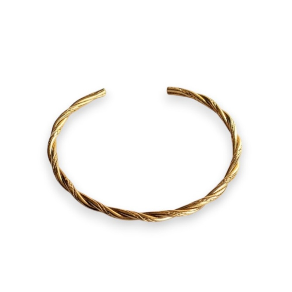 bracelet jonc torsadé anne fin en acier inoxydable doré