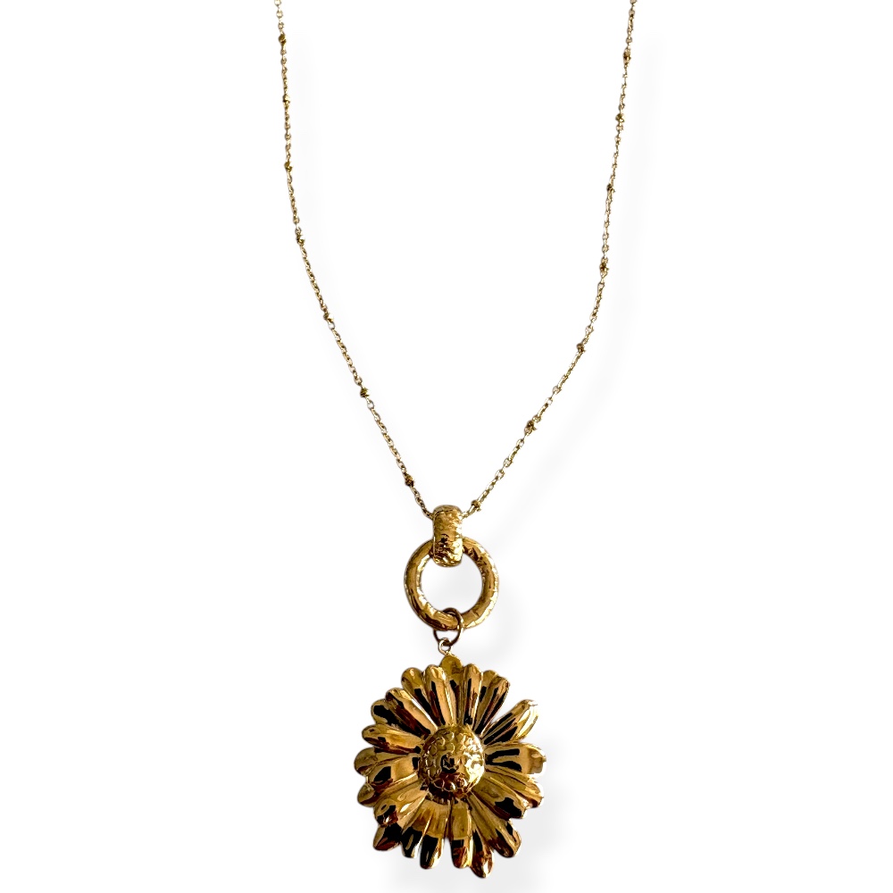 collier fleur doré pendentif marguerite acier inoxydable chaine perlée Alizia