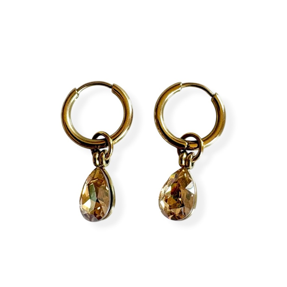 créoles goutte dorées alba avec pendentif cristal champagne