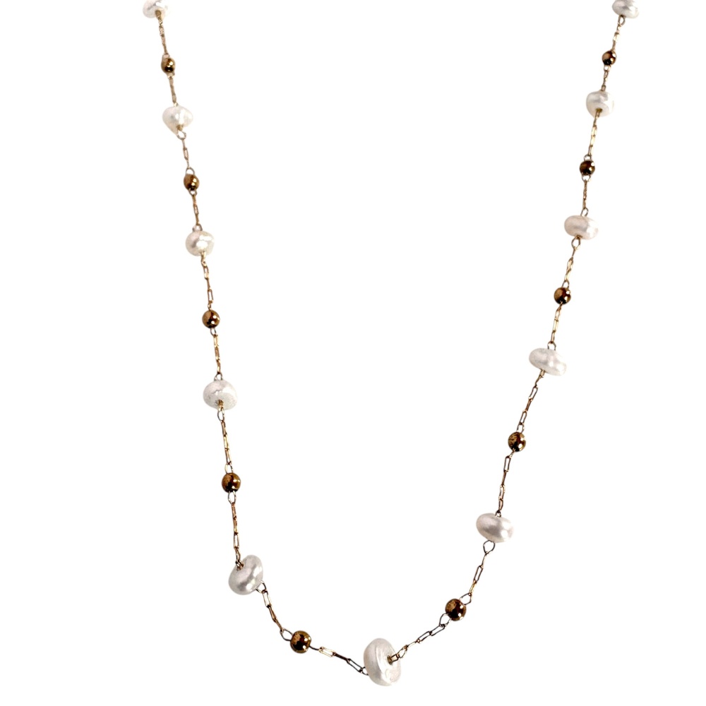 collier perle de nacre Ève doré avec petites perles naturelles sur chaine fine