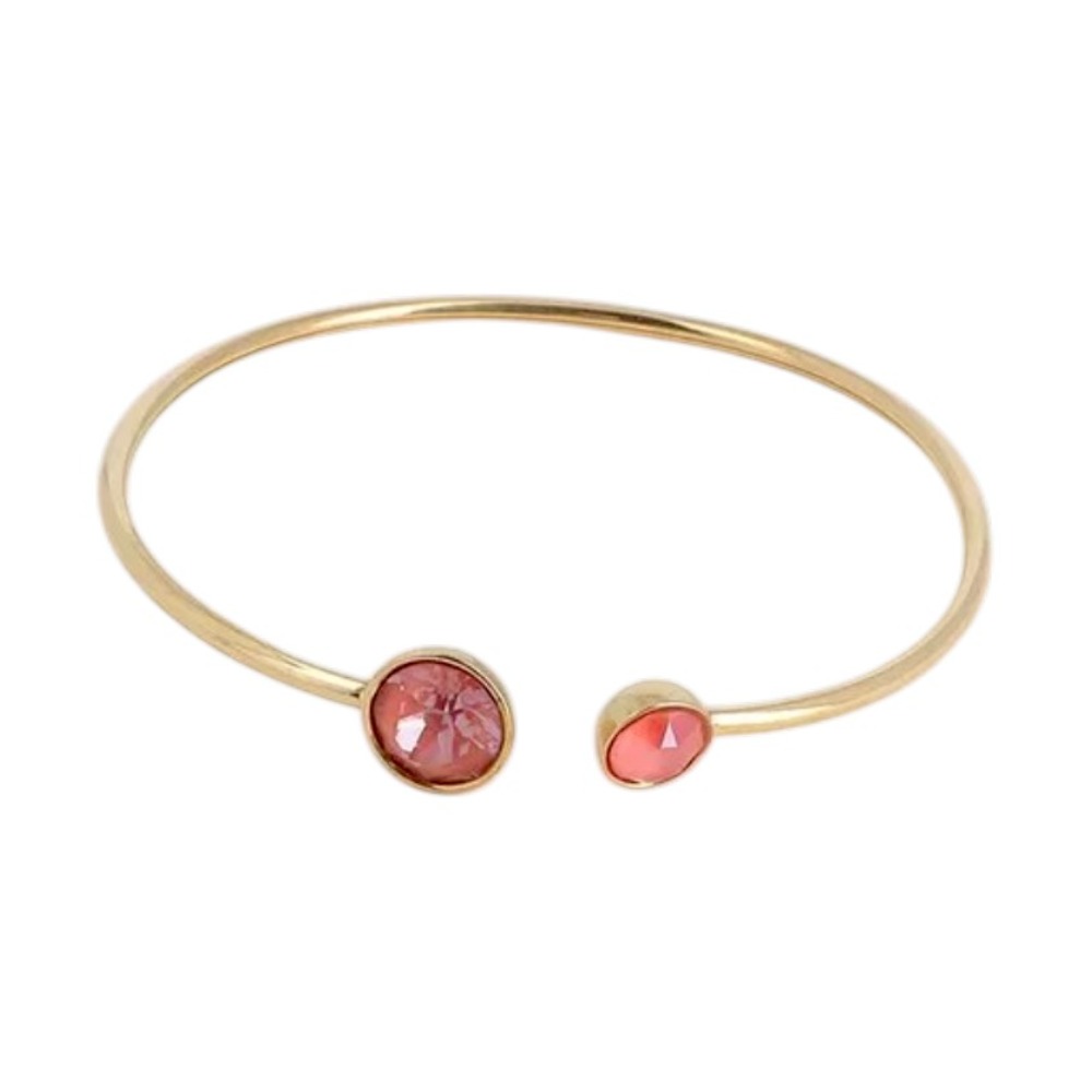 bracelet jonc cristal rose Rosina en acier inoxydable doré et cristaux roses sur fond blanc