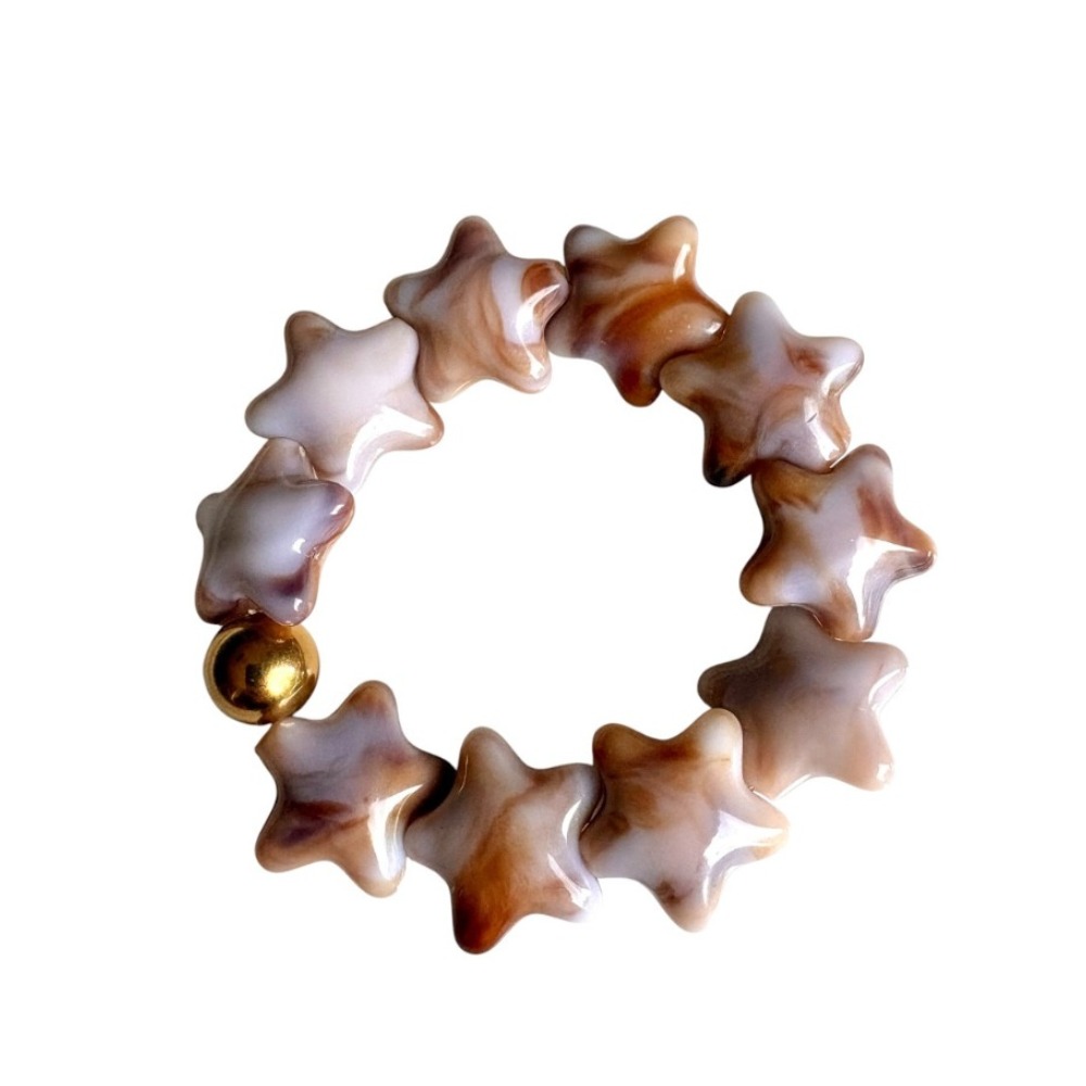 bracelet grosses perles étoiles lana beige caramel et doré