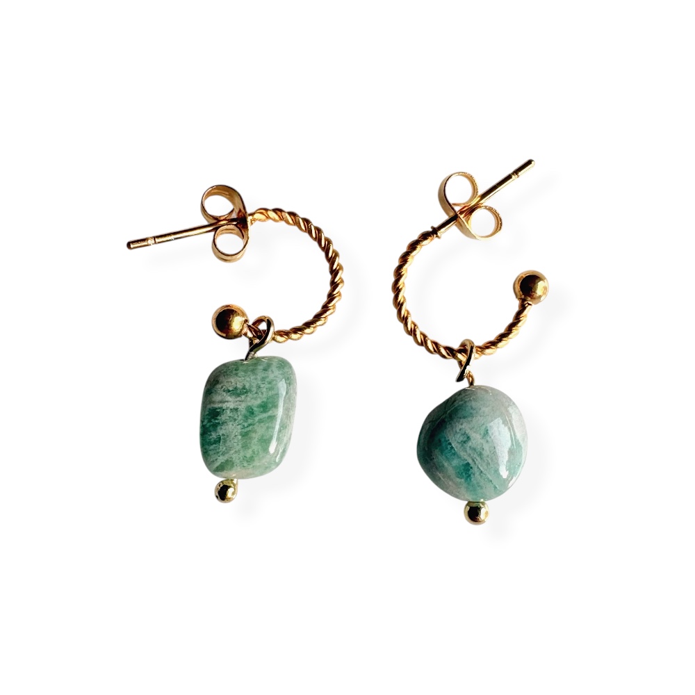 boucles d oreilles amazonite Azura en acier inoxydable doré et pierre naturelle
