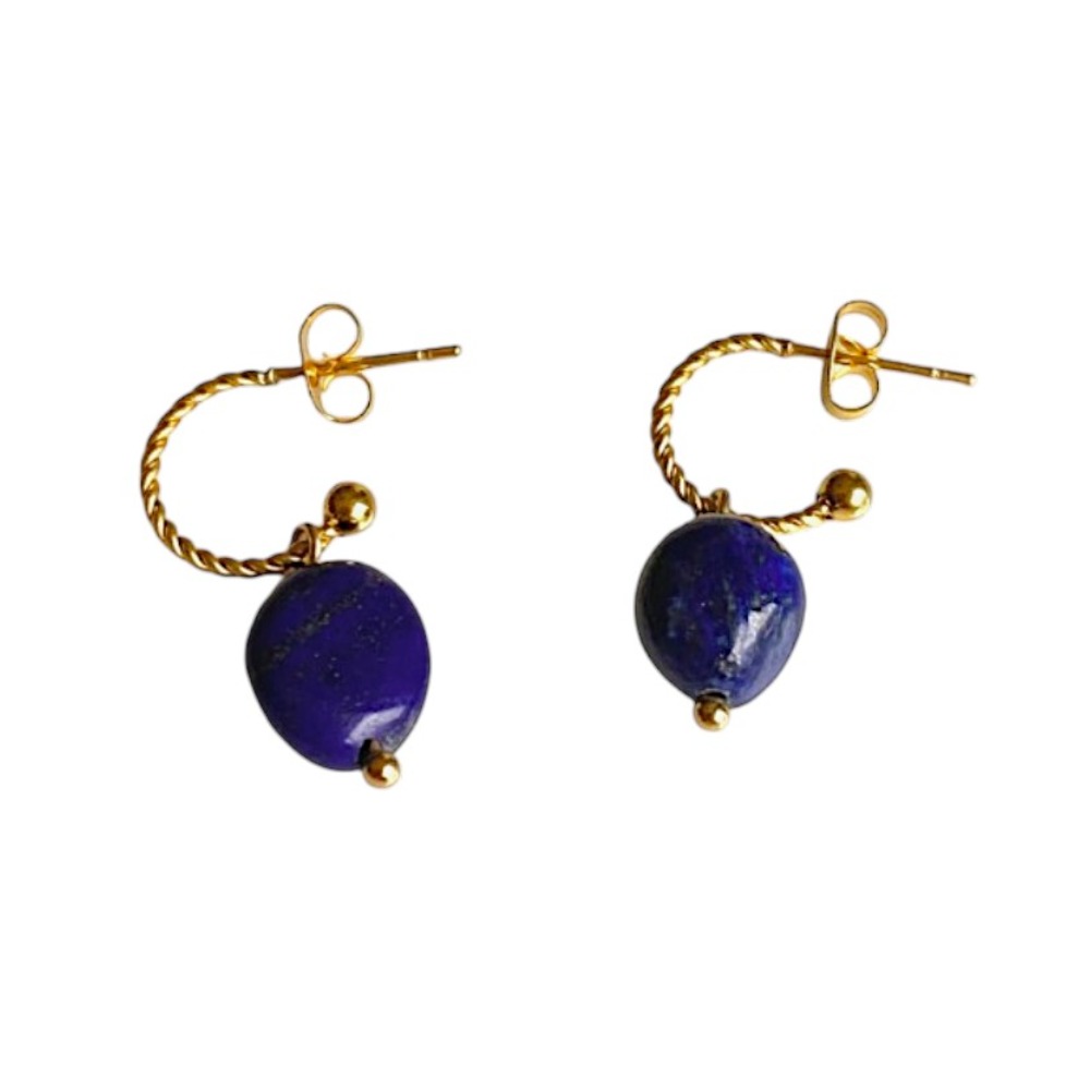 boucles d oreilles bleues Sarah pierre naturelle lapis lazuli et créoles dorées
