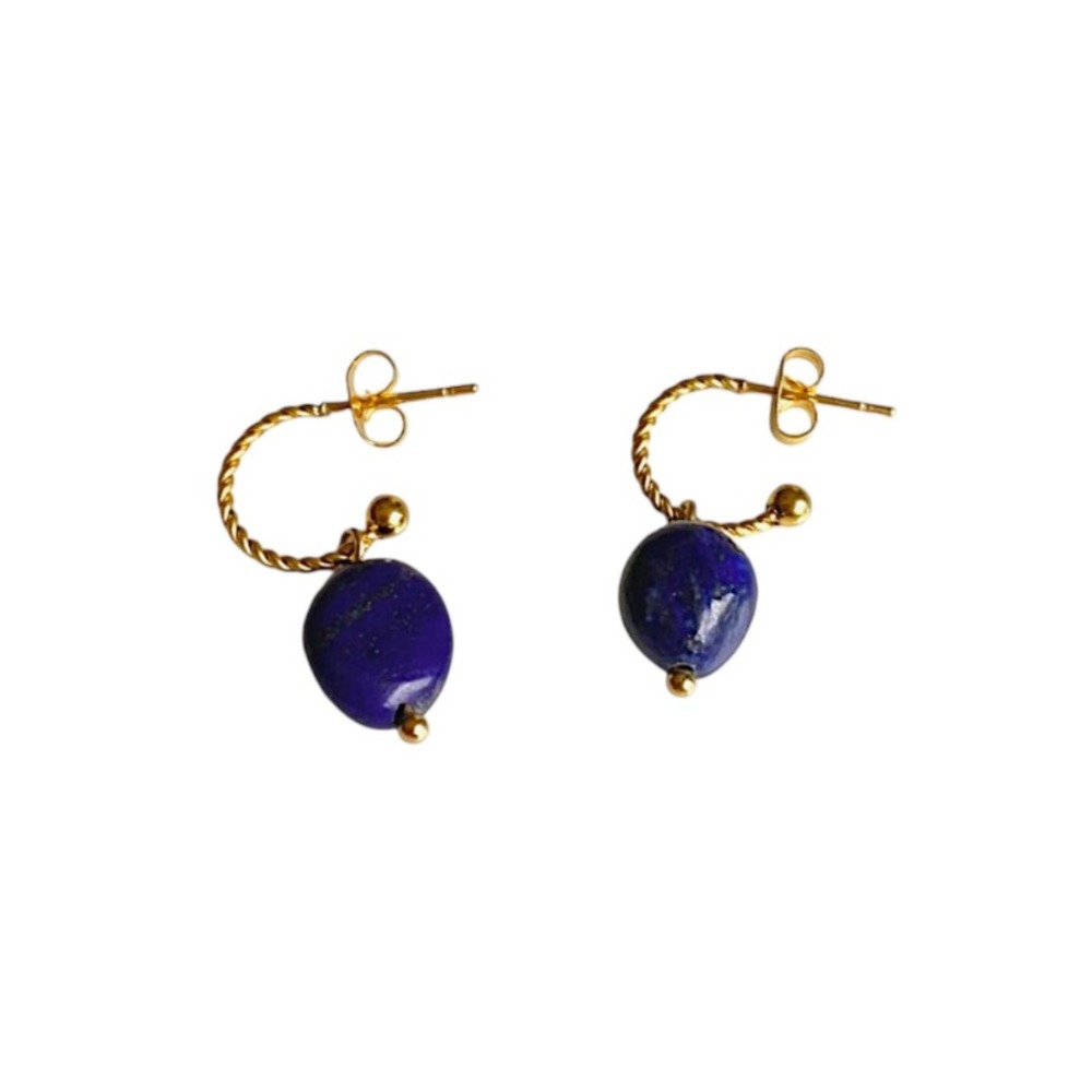 boucles d oreilles bleues Sarah pierre naturelle lapis lazuli et créoles dorées