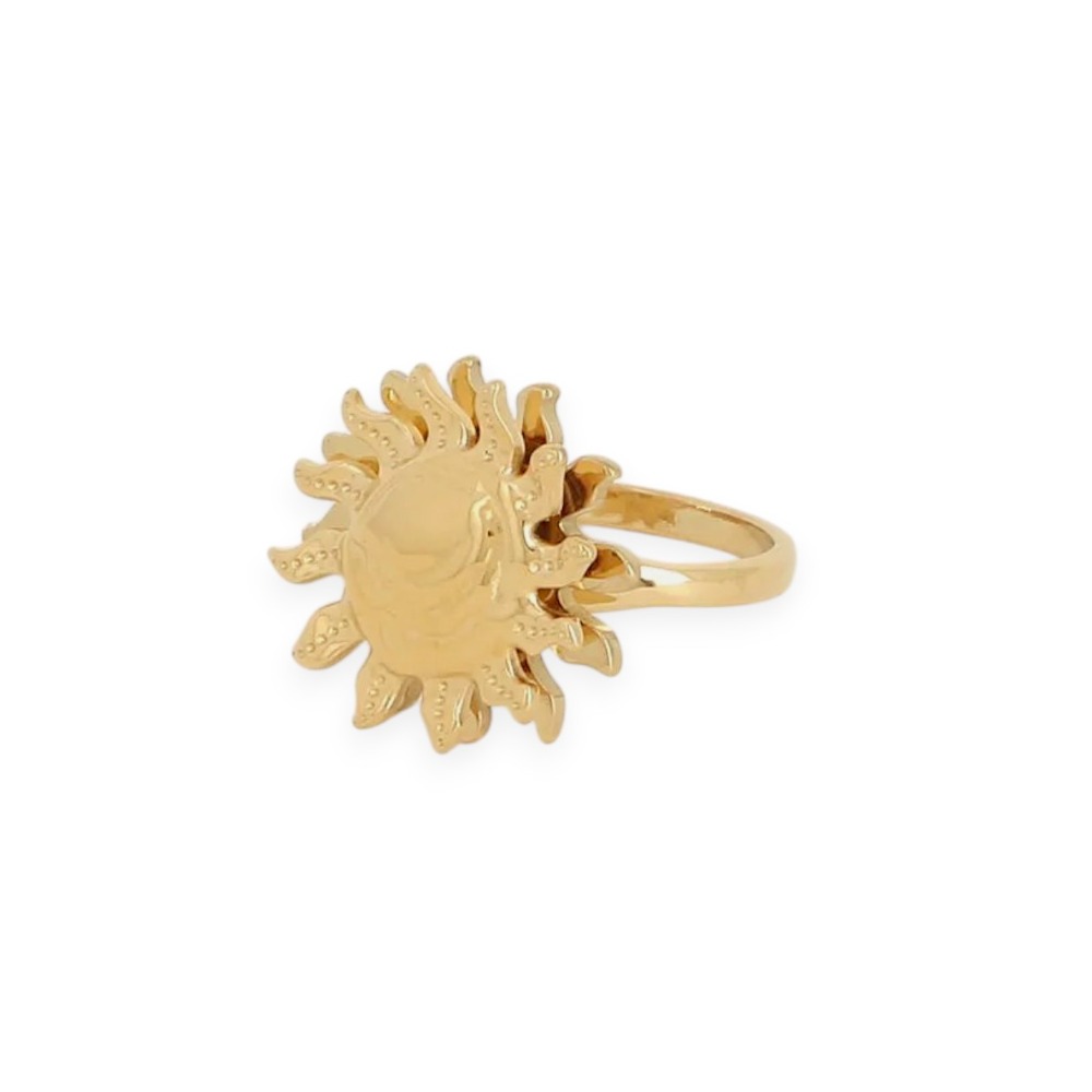 bague tournante Solis en acier inoxydable doré avec soleil rotatif