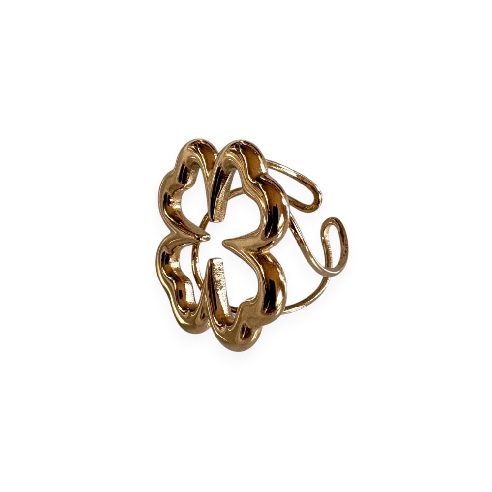 Bague trèfle Albane ajustable dorée vue de profil sur fond blanc
