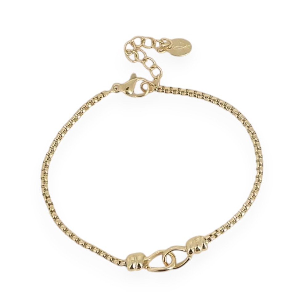 bracelet menotte Isée en acier inoxydable doré avec maille vénitienne et petit motif central