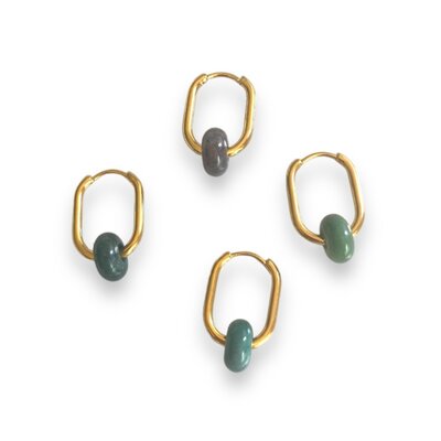 boucles d oreilles creoles avec pierre agate indienne deux paires exposees sur fond blanc cyrielle