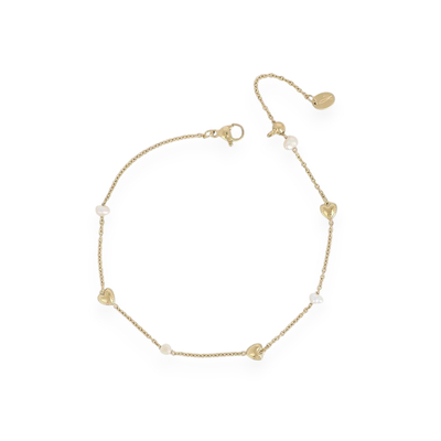 chaine cheville acier inoxydable et coeurs version doree avec perles eau douce exposee fond blanc mira