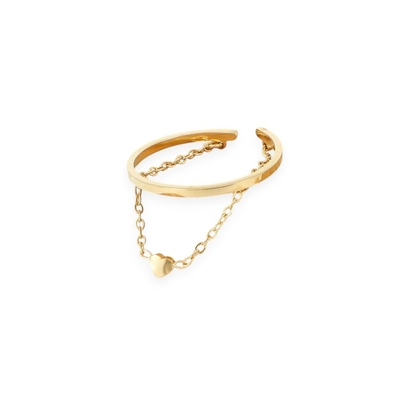 bague doree Karen en acier anneau et chainette avec cœur vue produit fond blanc