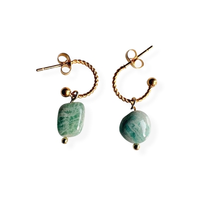 boucles d oreilles amazonite Azura en acier inoxydable doré et pierre naturelle