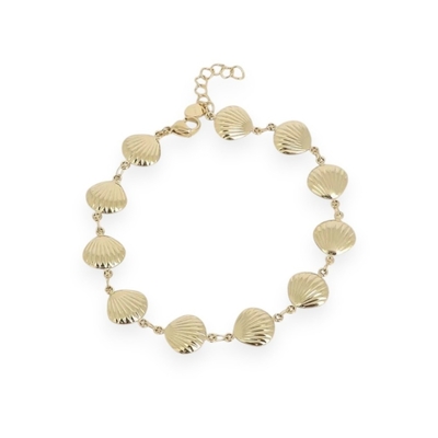 bracelet de cheville coquillage acier inoxydable doré Néréa avec 11 coquillages double face