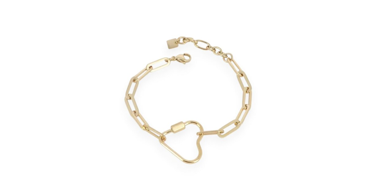Bracelet Chaîne Cœur En Acier Inoxydable Doré - Réglable, Pour Femme - Neuf Sans Emballage