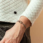 bracelet mixte en acier inoxydable chaines gourmette et anneau ovale porte sam