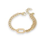 bracelet mixte en acier inoxydable avec trois chaines gourmette de differentes tailles et une forme ovale lisse expose fond blanc sam