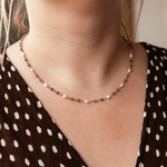 collier pierre amethyste en acier dore orne de pierres violettes perles eau douce et perles acier porte jaia