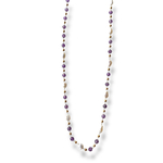 collier pierre amethyste avec perles eau douce et petites boules acier dore expose fond blanc jaia