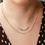 collier amazonite en acier dore avec deux rangs orne de pierres naturelles bleu turquoise et de petites perles dorees porte liora
