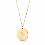 collier medaillon lisse au dos avec le signe astrologique capricorne ecrit mis en valeur fond blanc