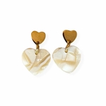 boucles d oreilles cœur beige Assia en acier inoxydable doré et acétate effet marbré