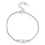 bracelet menotte Isée en acier inoxydable argenté avec petit motif central et exposé sur fond blanc