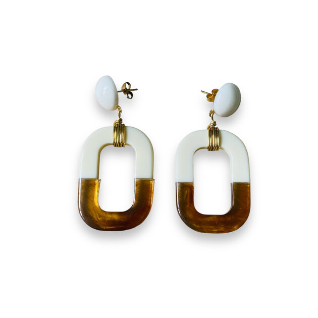 Boucles D'oreilles Vintage - Modèle Clips Rectangle En Résine Colorée - Rétro - Occasion En Bon état