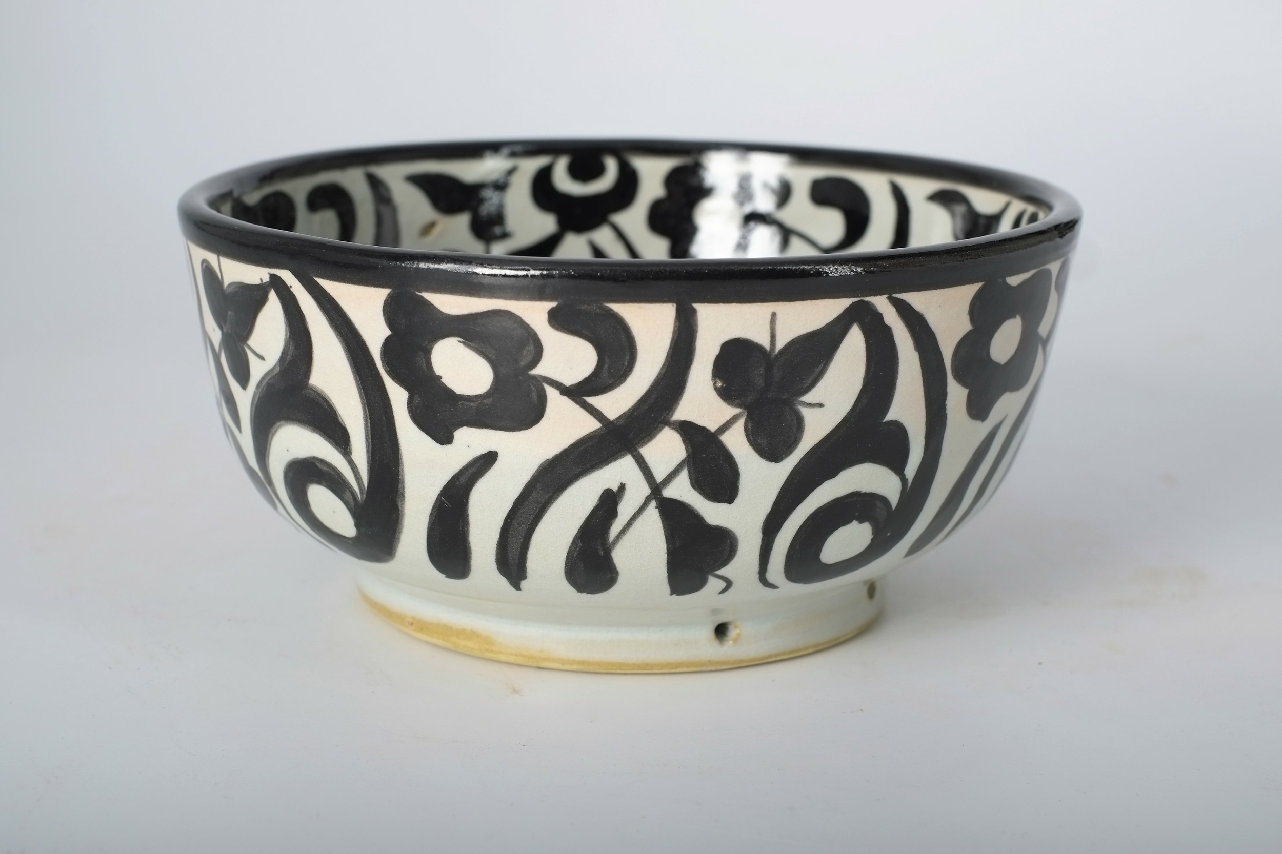 Saladier noir & blanc floral en céramique de Fès - Maroc