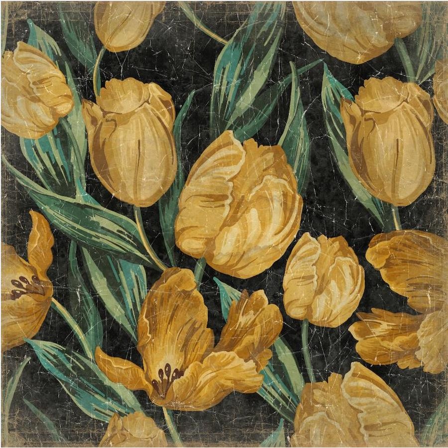 Tableau au décor tulipes - papier froissé marouflé sur cadre bois