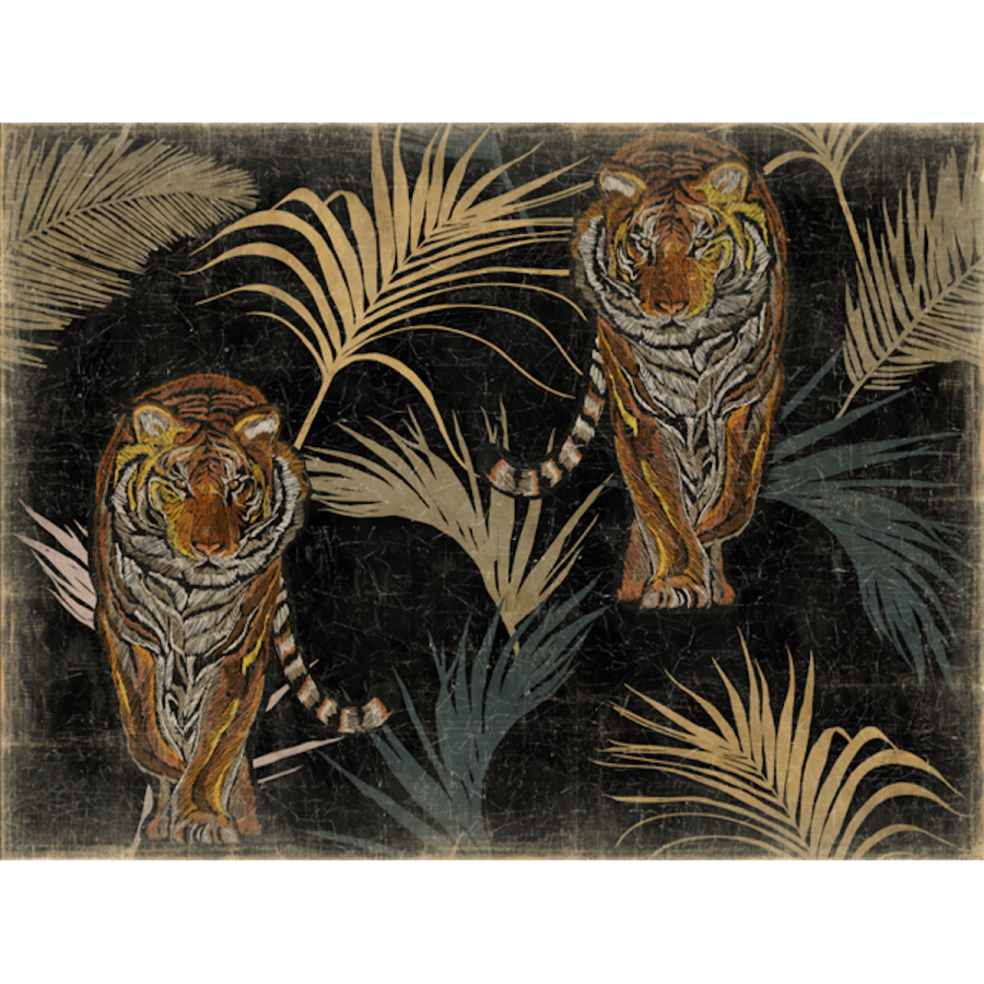 Tableau au décor tigres du Bengale - papier froissé marouflé sur cadre bois