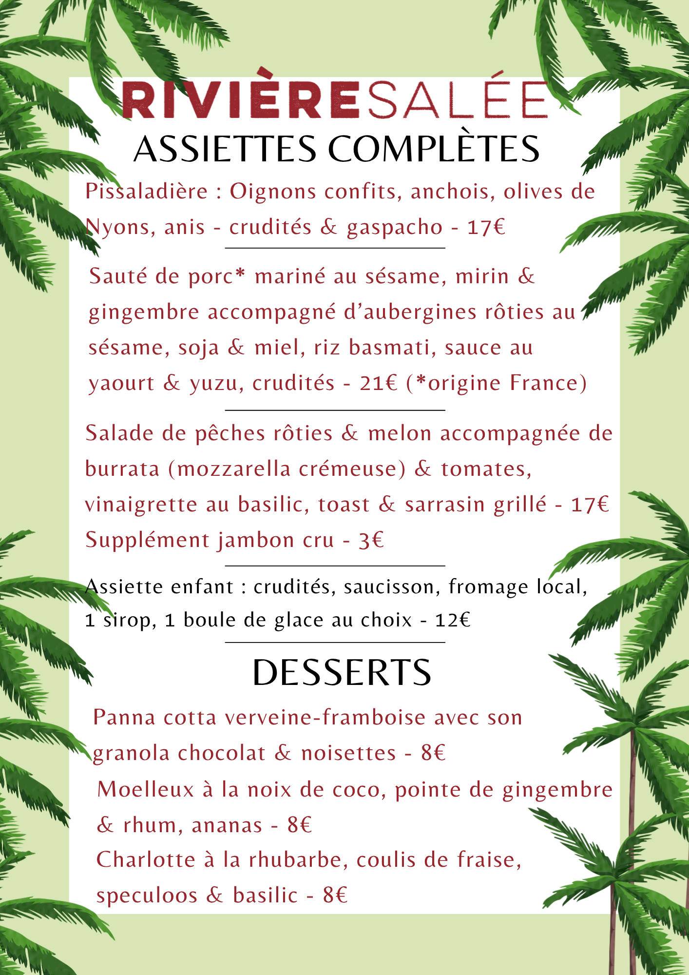menu papier restaurant 170