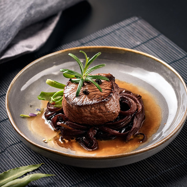 Filet mignon de veau aux oignons noirs fermentés