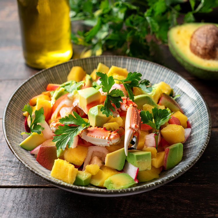 Salade de crabe à lhuile dolive au Yuzu