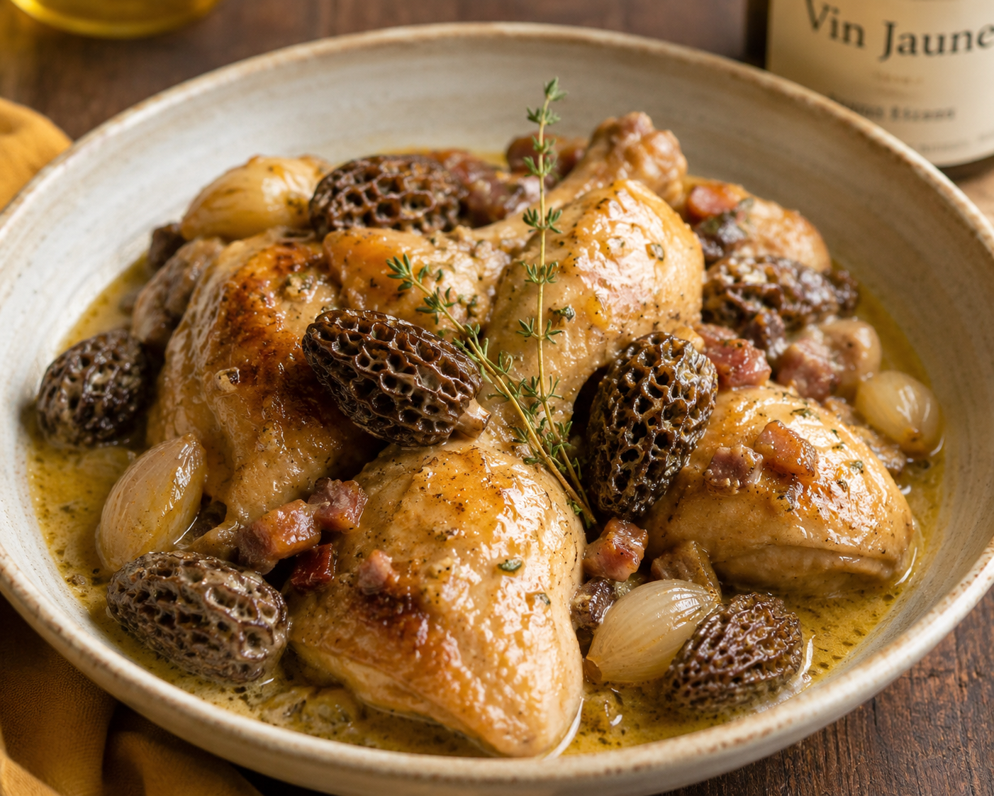 Poulet vin jaune aux morilles