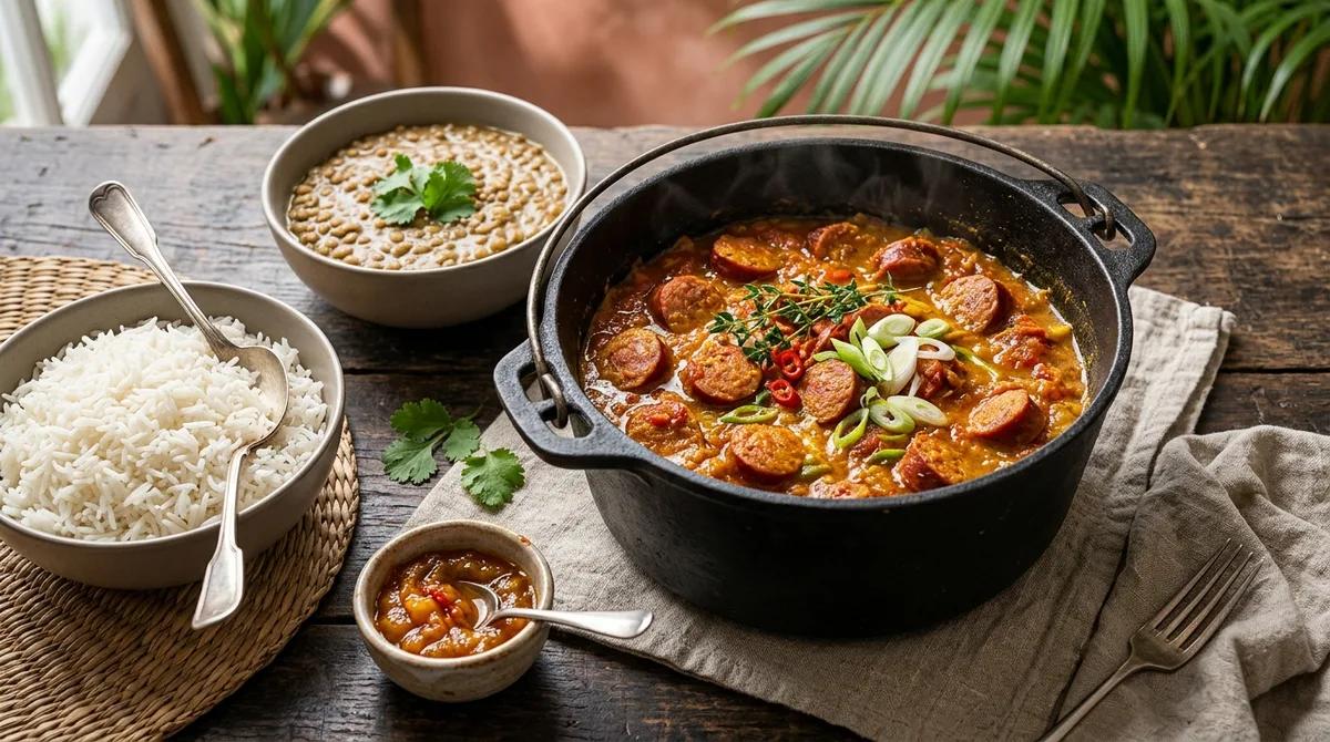 Rougail saucisse traditionnel réunionnais.