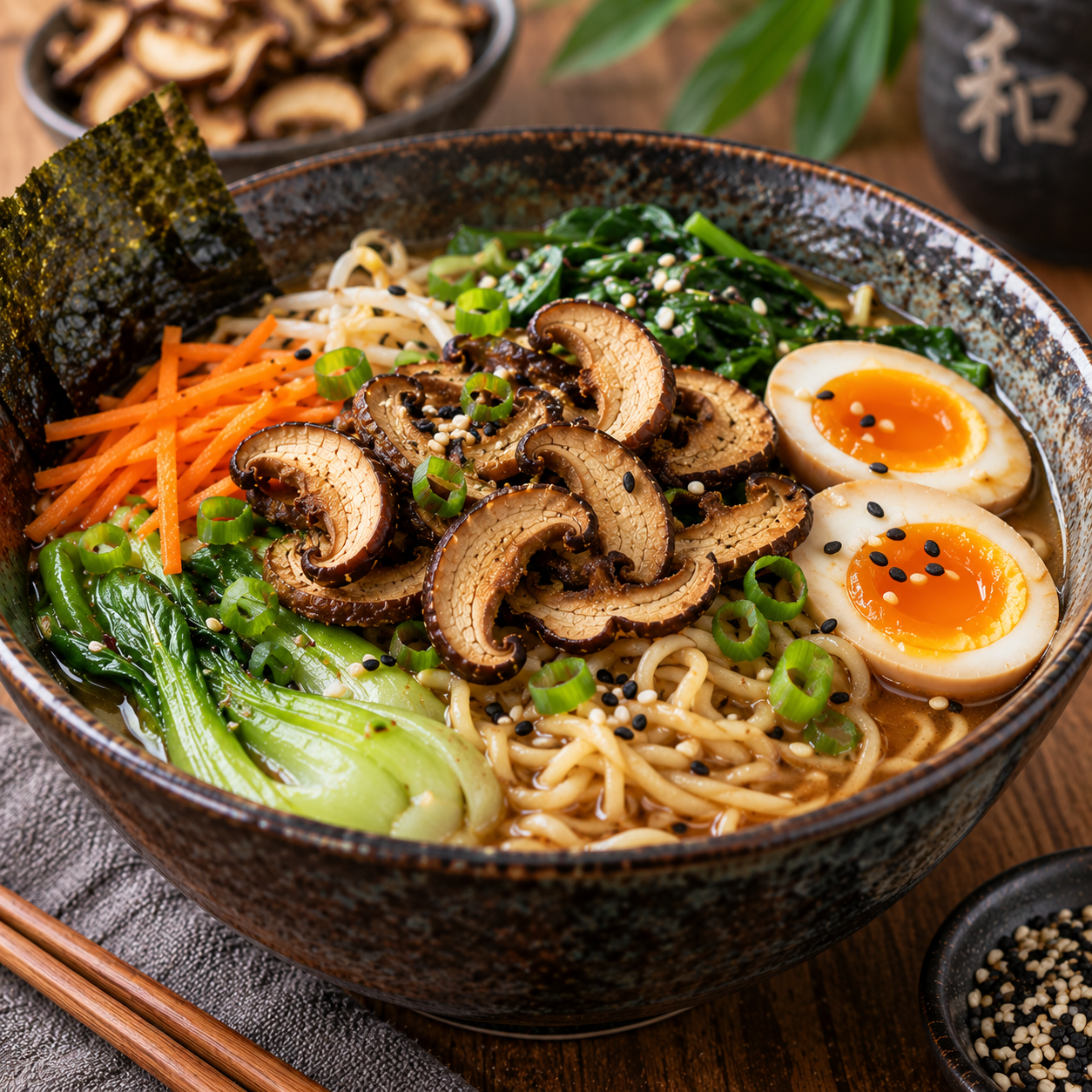 Ramen au chips crispy de shiitakes au wasabi