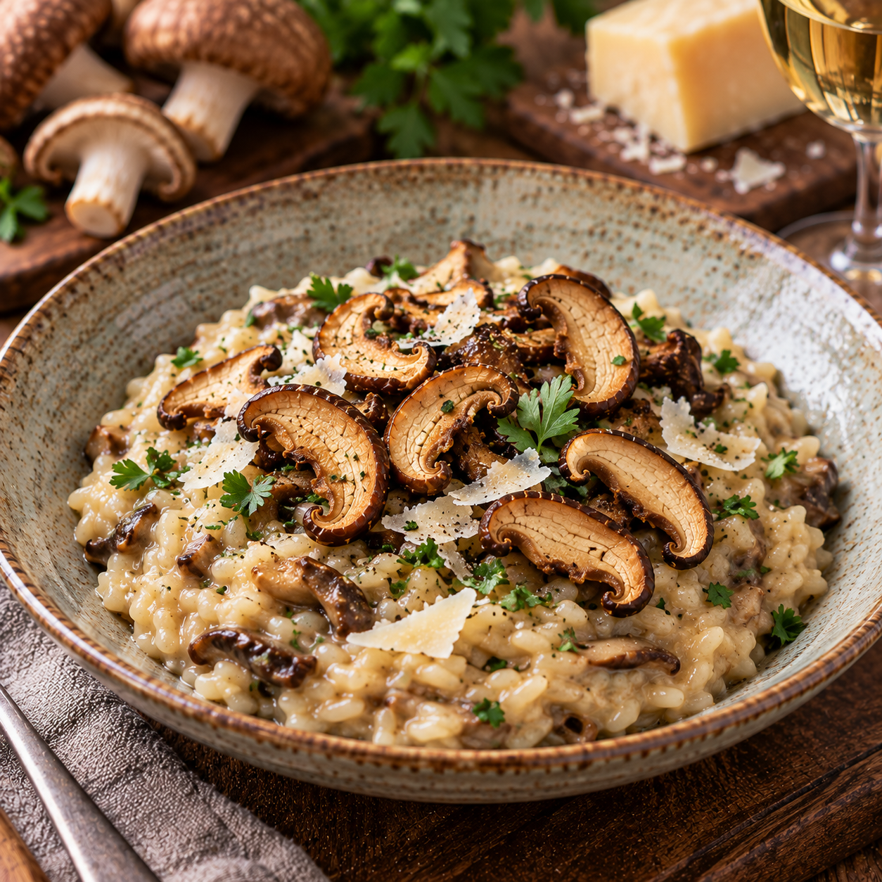 Risotto aux champignons asiatiques crispy shiitakes