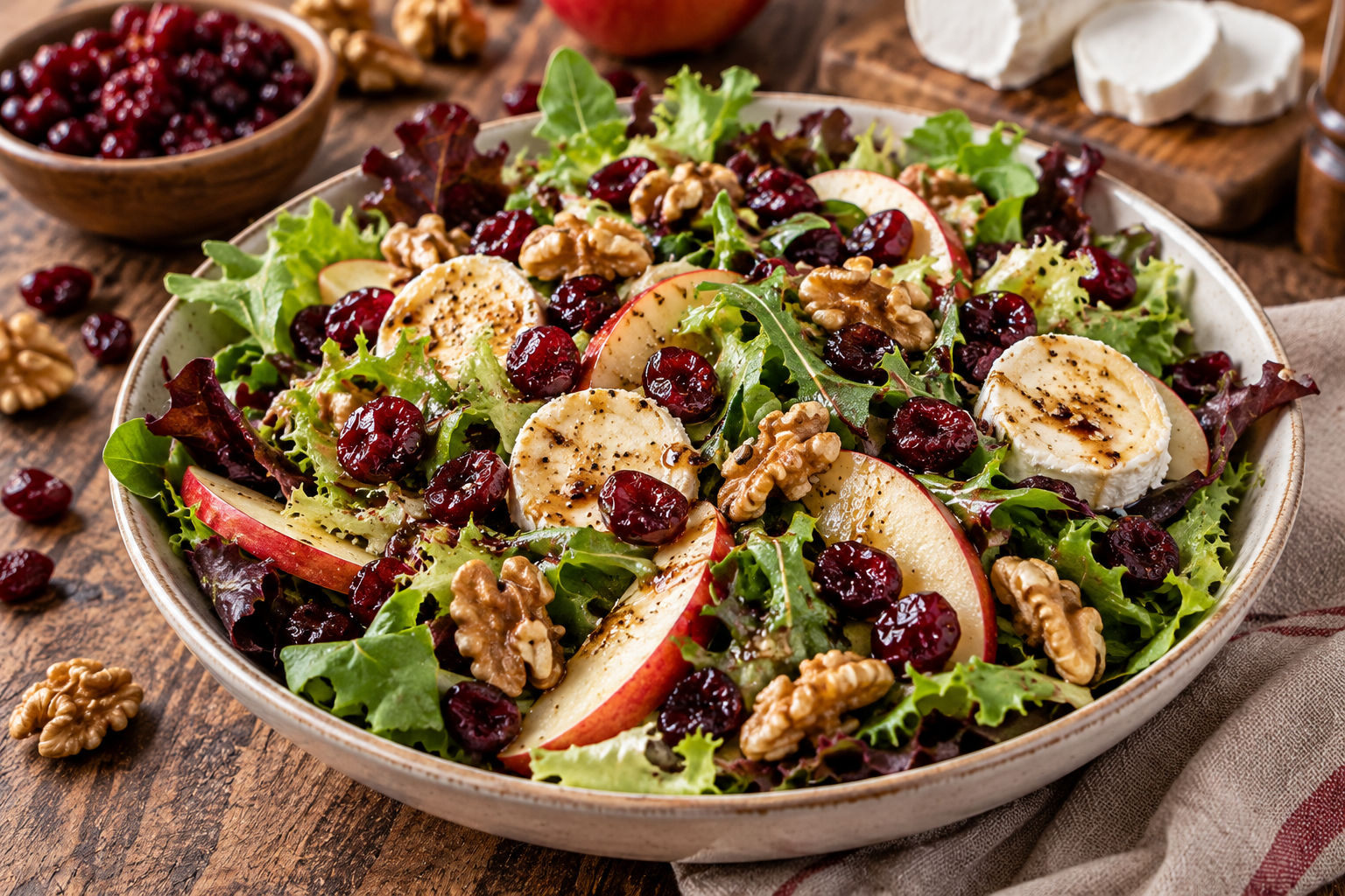 Salade chêvre cranberry, noix