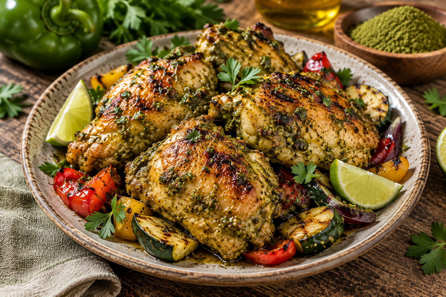 poulet mariné au paprka vert